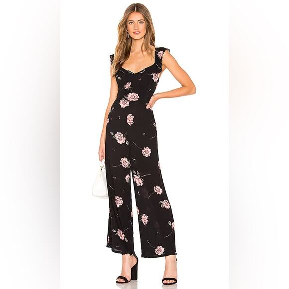 Amuse Society Sweet November Black Floral Print Tie Back Jumpsuit Size Small - Picture 2 of 12